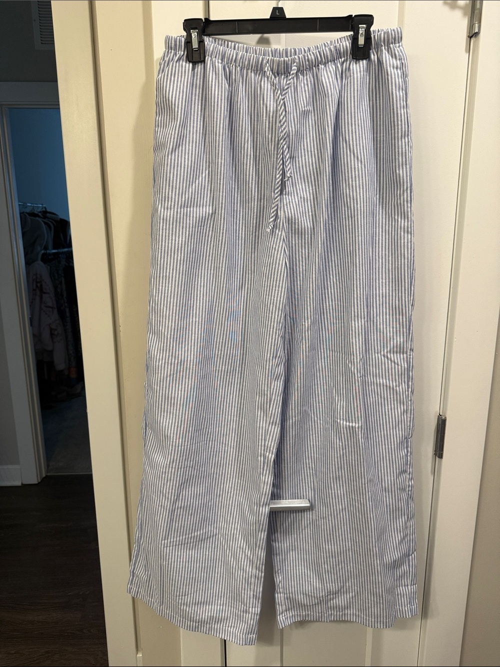 SHEIN Light Blue and White Striped Wide Leg Pants